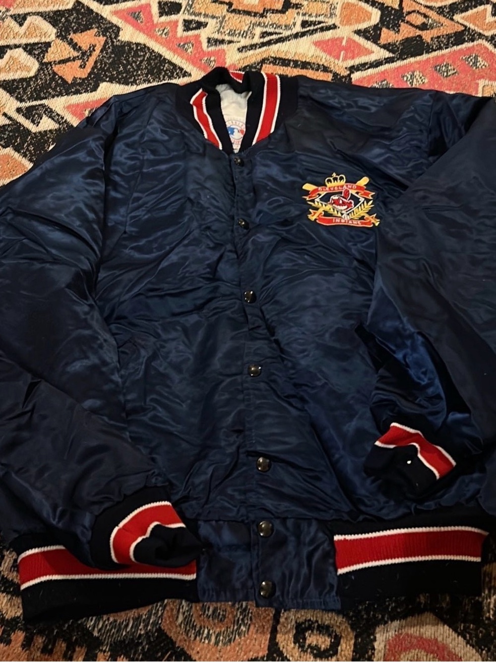 Vintage former Cleveland Indiana jacket Satin Bomber Jacket with Crest Embroider